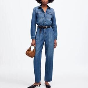 Madewell Pleated Barrel Leg Jumpsuit in Baywood Wash Airy Denim Edition NWT 2